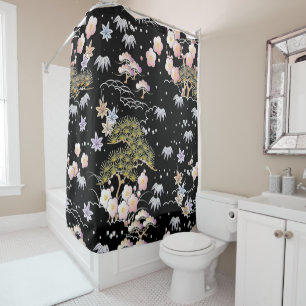 Elegant Japanese Inspired Botanical Artwork   Shower Curtain