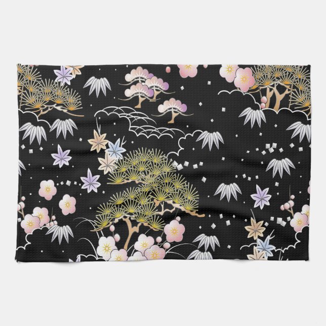Elegant Japanese Inspired Botanical Artwork | Tea Towel (Horizontal)