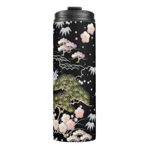Elegant Japanese Inspired Botanical Artwork Thermal Tumbler