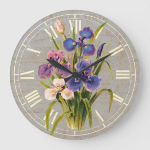 Elegant Japanese Purple Irises Antique Style Large Clock