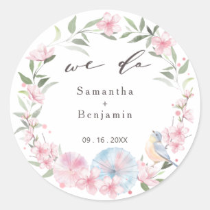 Elegant Japanese Sakura Cherry Blossom Wedding Classic Round Sticker