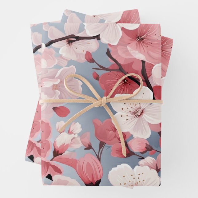 Elegant Japanese Sakura Floral Wrapping Paper Sheet (In situ)