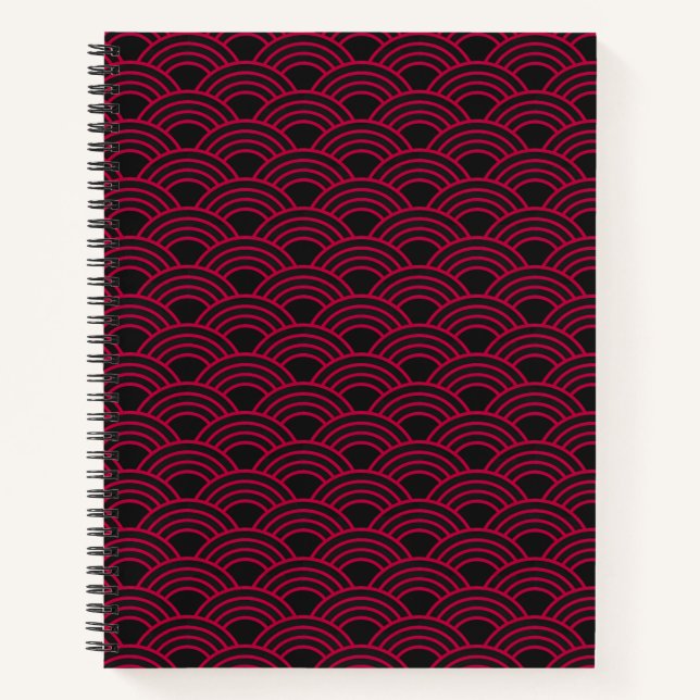 Elegant Japanese Seigaiha Red Wave Pattern Notebook (Front)
