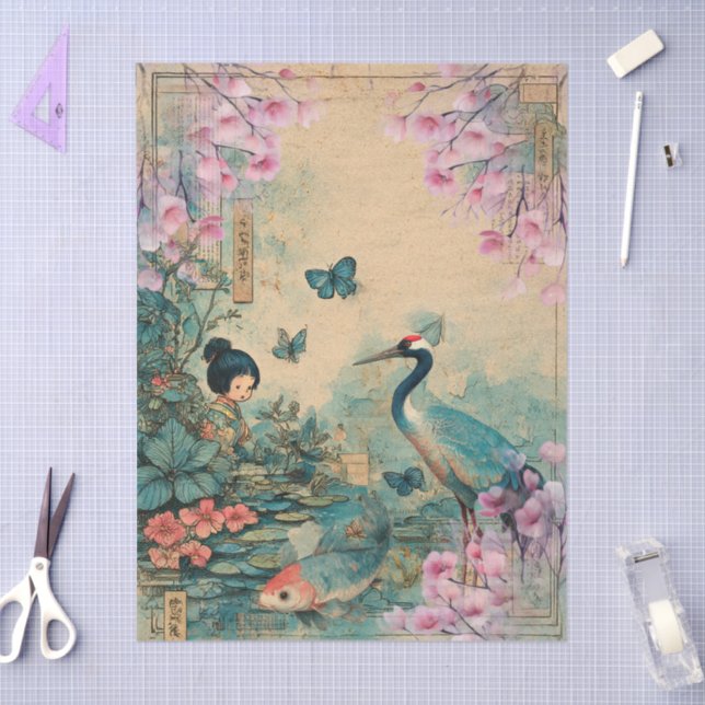 Elegant Japanese Themed Decoupage Crafting Tissue Paper (Craft)