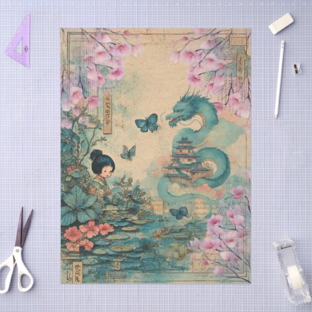 Elegant Japanese Themed Decoupage Crafting Tissue Paper (Craft)
