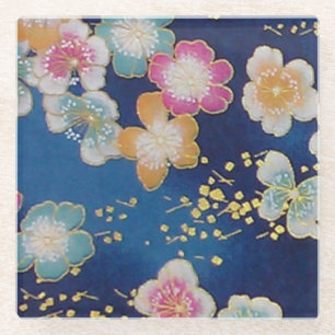 Elegant Japanese Washi Origami Modern Flowers Glass Coaster