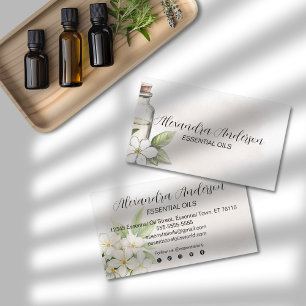 Elegant Jasmine Watercolor Flower Essential Oils Business Card