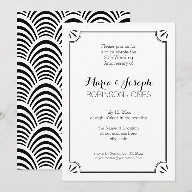 Elegant Jazz Age Black and White Wedding Anniversa Invitation (Front/Back)