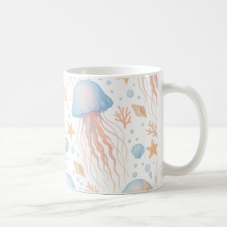 Elegant Jellyfish & Ocean Elements Pattern Mug