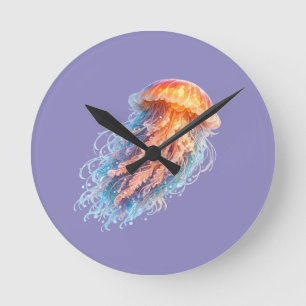Elegant Jellyfish Ocean Fantasy Illustration Round Clock