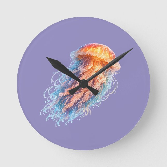 Elegant Jellyfish Ocean Fantasy Illustration Round Clock (Front)