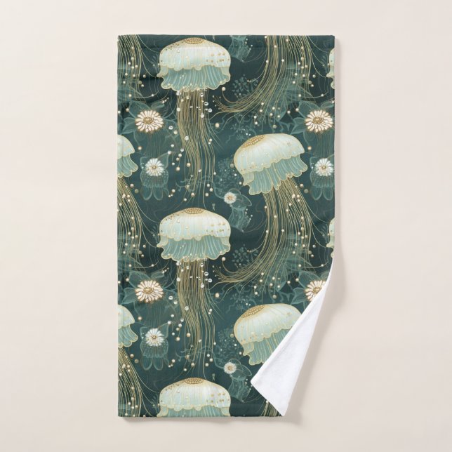 Elegant Jellyfish Pattern - Custom Name Bath Towel Set (Hand Towel)