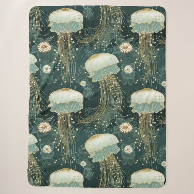 Elegant Jellyfish Pattern - Custom Name Sherpa Blanket (Front)