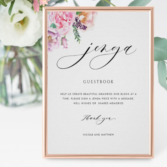 Elegant Jenga Guestbook Pastel Floral Wedding Sign (Creator Uploaded)