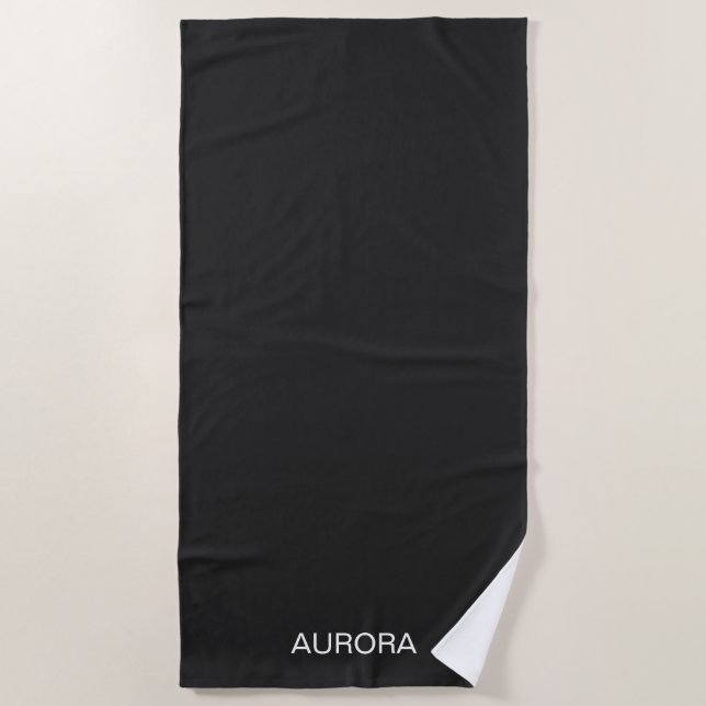 Elegant Jet Black Personalised Name -  Beach Towel (Front)
