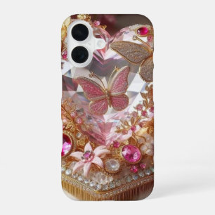 Elegant Jewel Butterfly with Roses Design" iPhone 16 Case