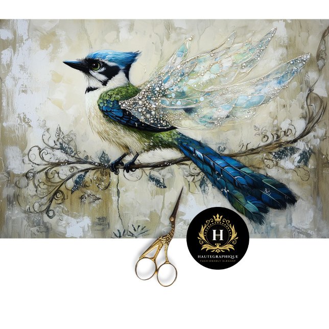Elegant Jewel Embellished Bird Art Decoupage Tissue Paper (Creator Uploaded)