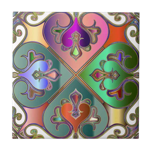 Elegant Jewel-Tone Arabesque Abstract Personalised Tile (Front)