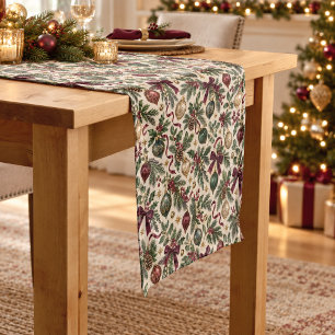Elegant Jewel Tone Botanical Christmas Short Table Runner