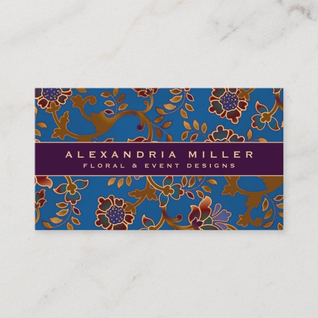 Elegant Jewel Tone Floral Flourish | Amethyst Business Card (Front)