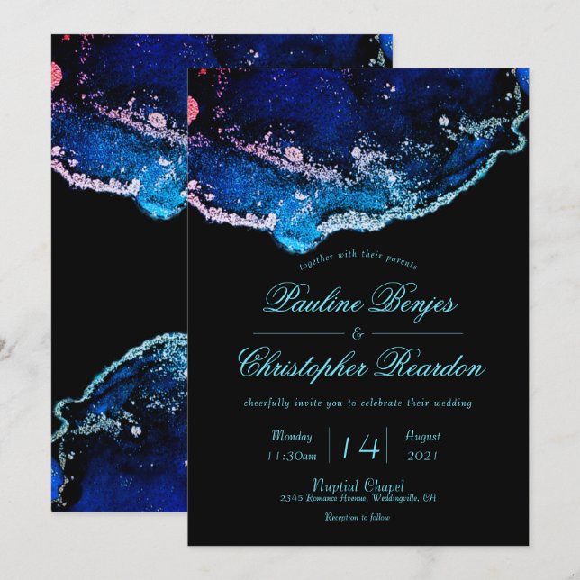 Elegant Jewel-Tone Purple Blue Wedding Invitation (Front/Back)