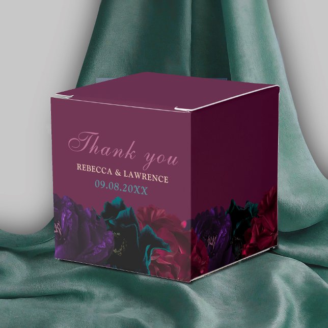 Elegant jewel tones flowers burgundy wedding favour box (Creator Uploaded)