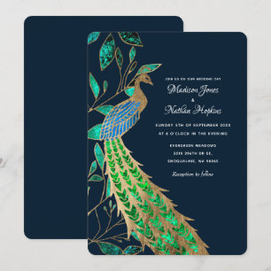 Elegant Jewelled Peacock Wedding Invitation