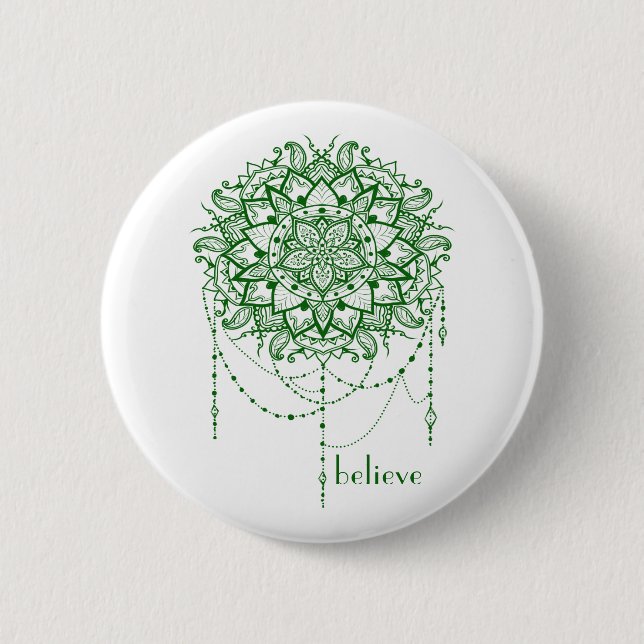 Elegant Jewelled Zen Mandala "Believe" 6 Cm Round Badge (Front)