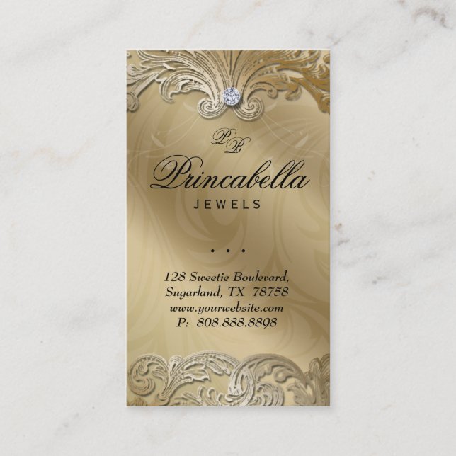 Elegant Jewellery Business Card Leaves Silver Gold (Front)
