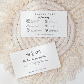 Elegant Jewellery Care Instructions Business Logo Enclosure Card