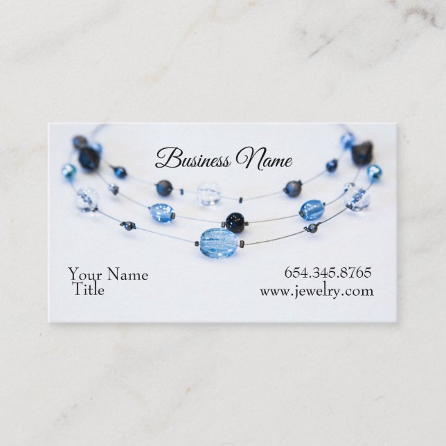 Elegant Jewellery Designer Blue Beads Business Card (Front)
