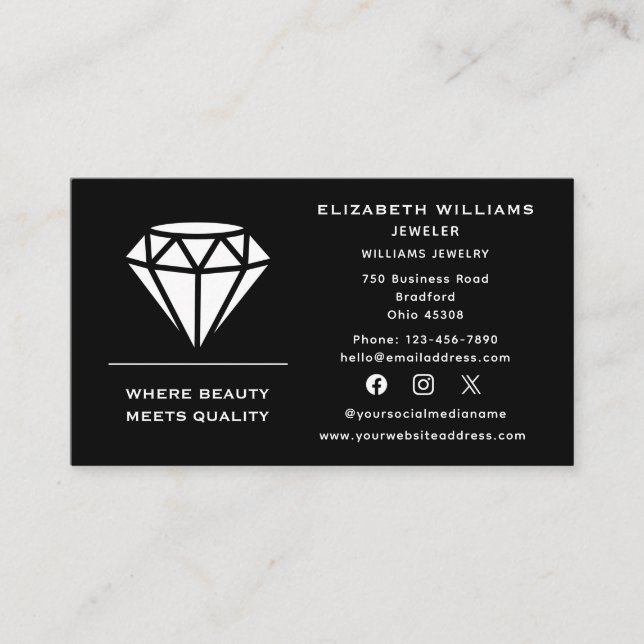 Elegant Jewellery Designer Jeweller Jewellery Diam Business Card (Front)
