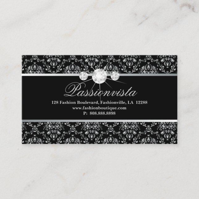 Elegant Jewellery Diamonds Silver Damask Loyalty Card (Front)