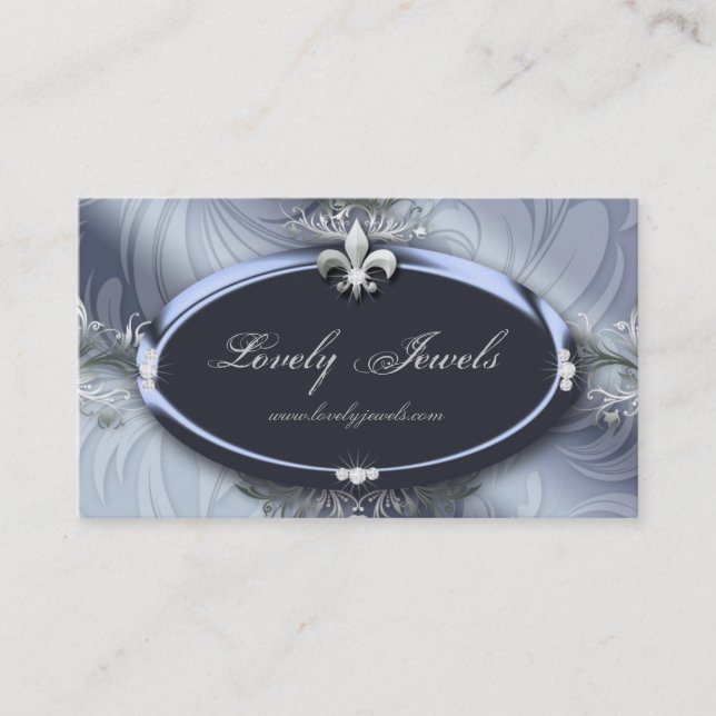 Elegant Jewellery Fashion Fleur de lis Blue Business Card (Front)
