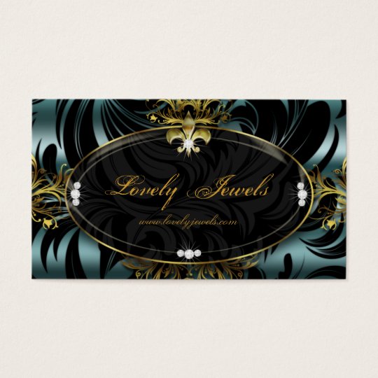 Elegant Jewellery Fashion Fleur de lis Gold Teal Business Card