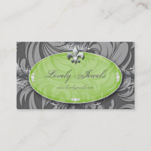 Elegant Jewellery Fashion Fleur de lis Green Grey Business Card