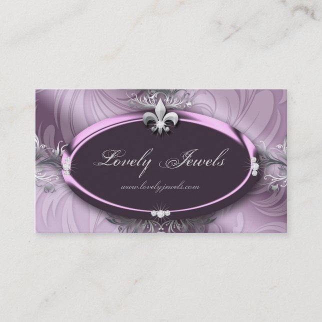 Elegant Jewellery Fashion Fleur de lis Purple Mauv Business Card (Front)