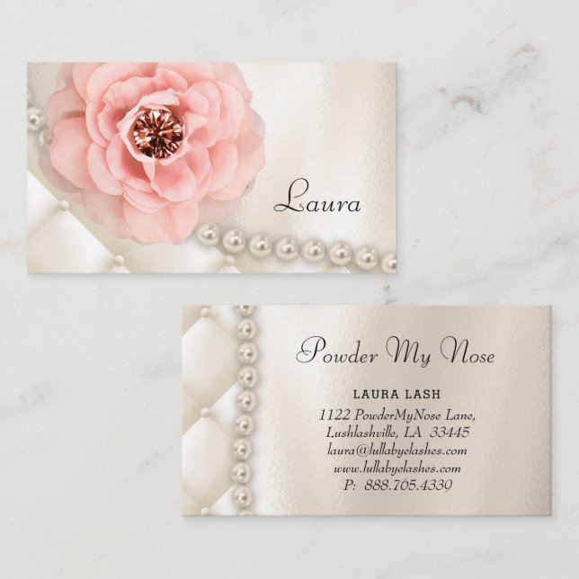 Elegant Jewellery Fashion Rose Pink Pearls Business Card (Front/Back)