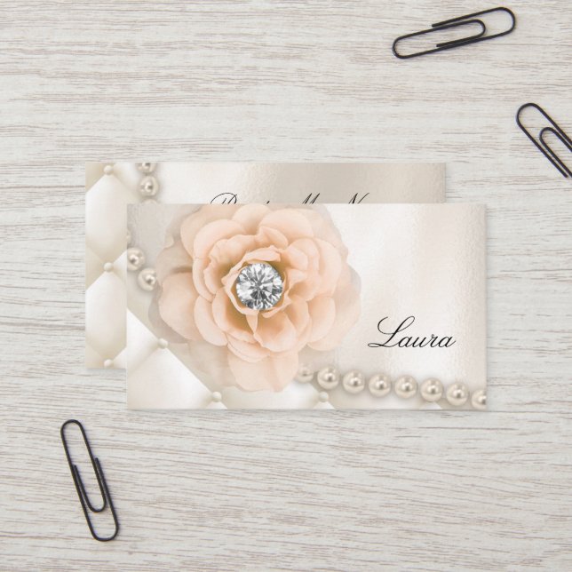 Elegant Jewellery Wedding Planner Rose Cream Business Card (Front/Back In Situ)