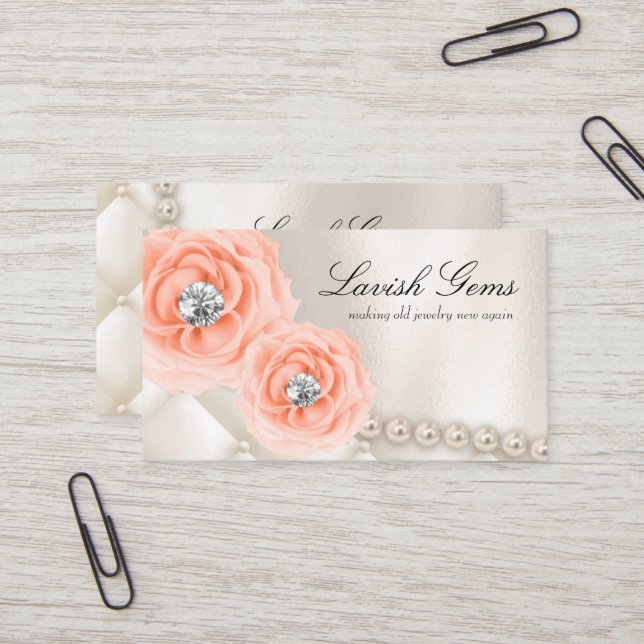 Elegant Jewellery Wedding Planner Rose Peach Business Card (Front/Back In Situ)