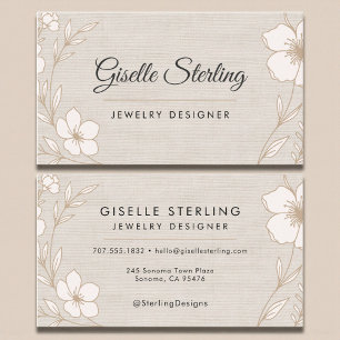 Elegant Jewelry Designer Botanical Floral Linen Business Card