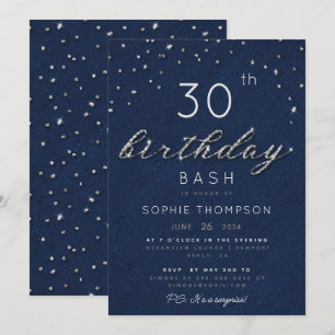 Elegant Jewels Navy Sparkle Glitter Birthday Party Invitation