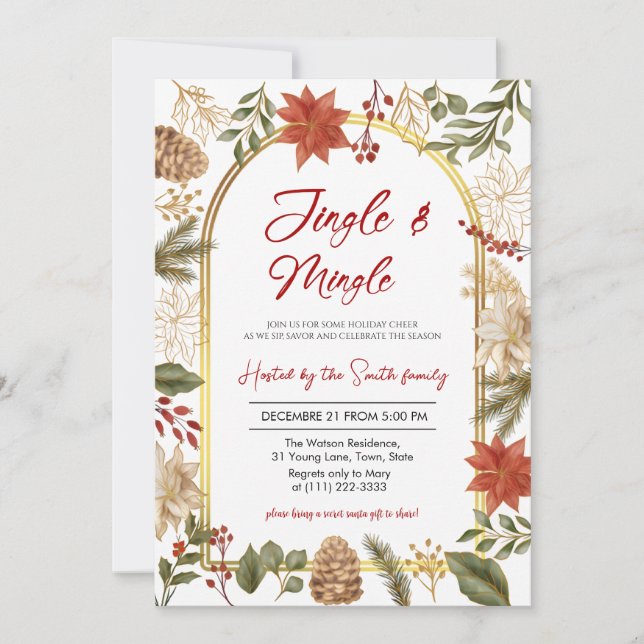 Elegant Jingle and Mingle Holiday Christmas Party  Invitation (Front)
