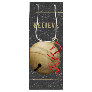 Elegant Jingle Bell, BELIEVE Wine Gift Bag
