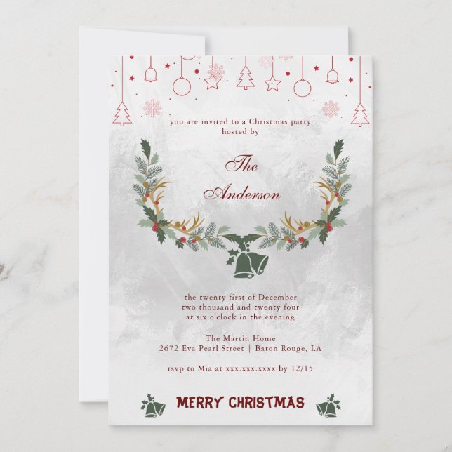 Elegant Jingle Bell Floral Holiday Christmas Party (Front)