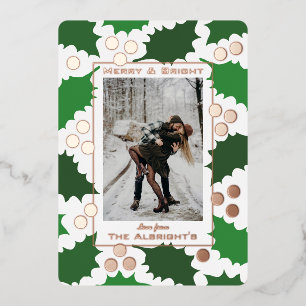 Elegant Jolly Holly Photo Holiday Foil Card