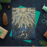 Elegant Joy Blue Gold Boho Sun Mandala Christmas Holiday Card<br><div class="desc">A gorgeous blank Christmas or holiday card with an elegant sun or star mandala design over a dark blue background with the word Joy in script beneath it.  Perfect for your gift giving needs!</div>