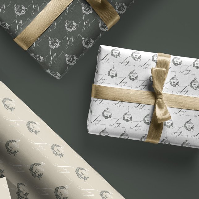 Elegant Joy Calligraphy Garland Wreath Monogram Wrapping Paper Sheet (Elegant Joy Calligraphy Garland Wreath Monogram Wrapping Paper Sheets)