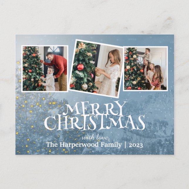  Elegant Joy Christmas Family Photo Collage Holiday Postcard (Front)
