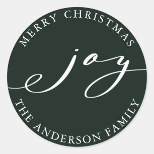 Elegant Joy Christmas Holiday Green Classic Round Sticker